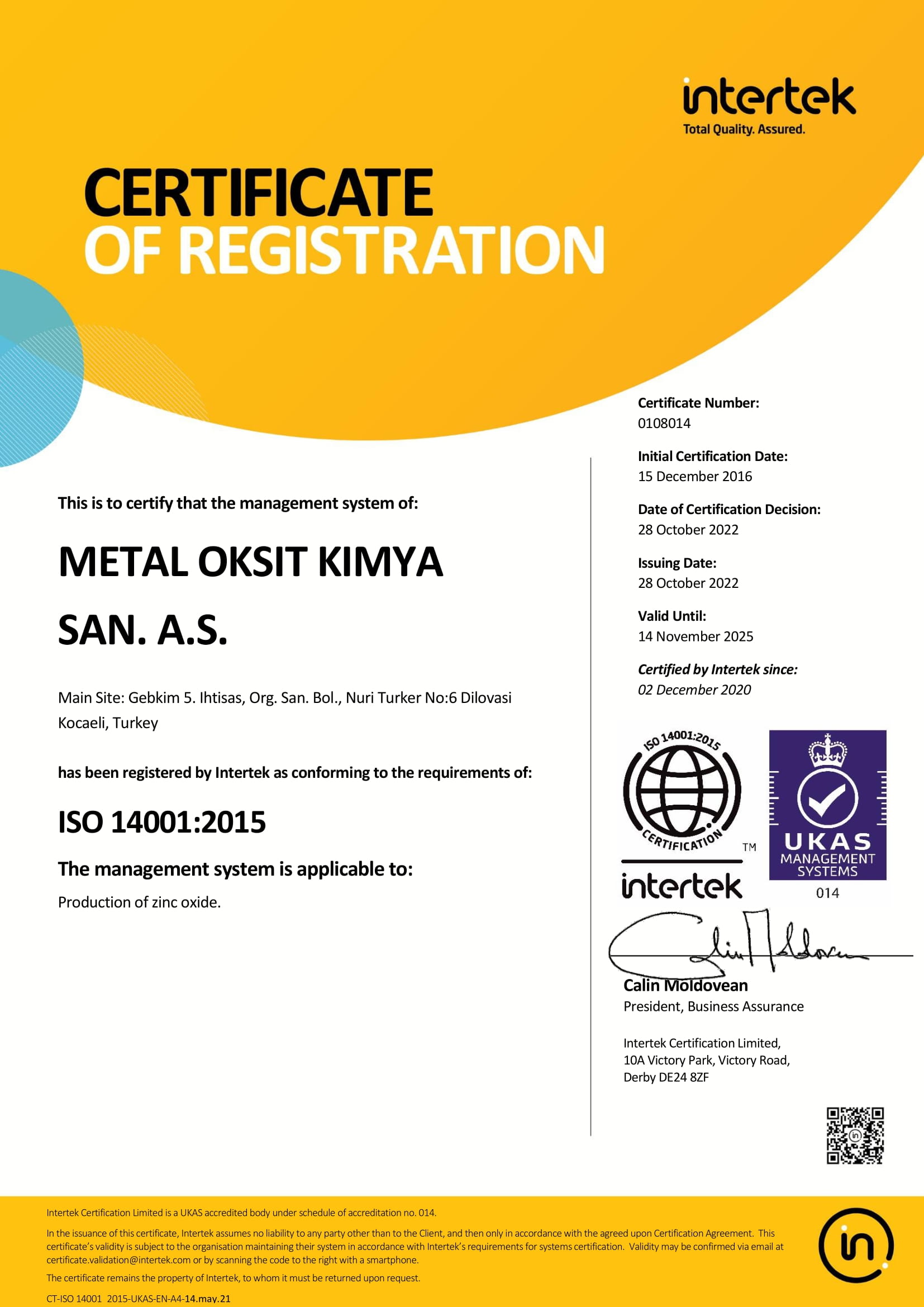 Metal Oksit Kimya Sanayi A.Ş.